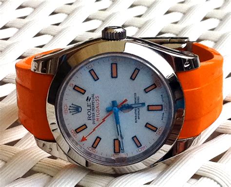 rolex milgauss orange strap|rolex milgauss rubber strap.